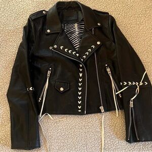 Blank NYC Black Leather Jacket with White Detailing